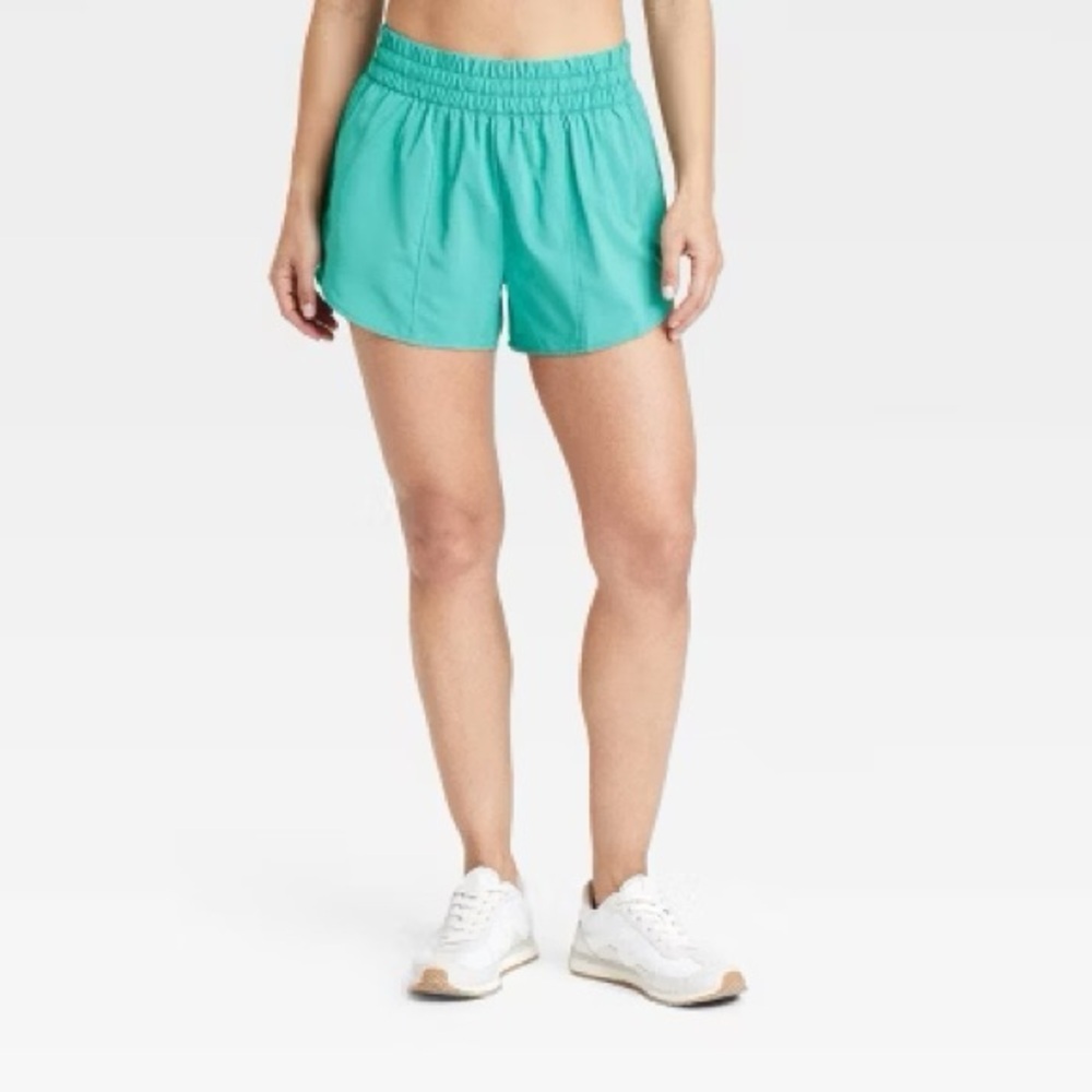 All In Motion Women’s Teal-Green Woven Mid-Rise Run Shorts 3” XS NWT